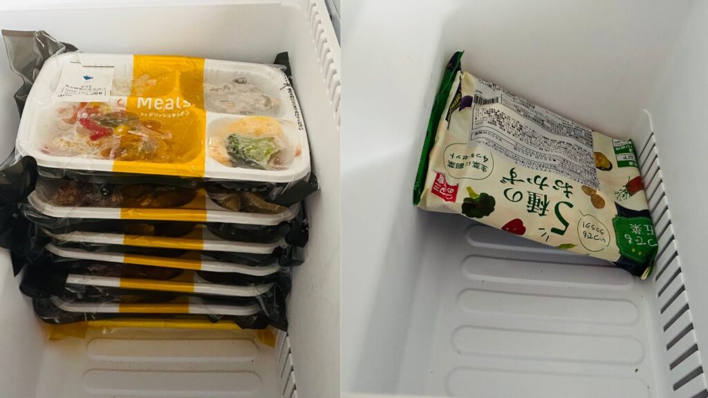 ミールズとワタミの冷凍庫に入れた様子比較